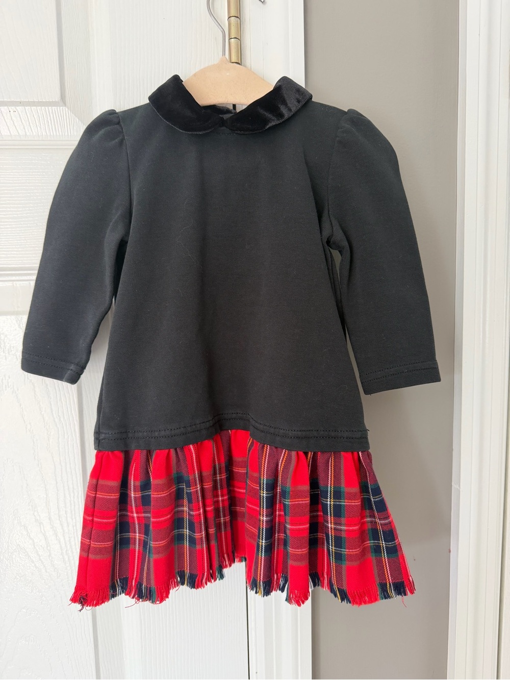 Polo Ralph Lauren Girls 2T Black Velvet Collar Red Plaid Dress